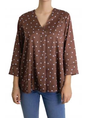 Blusa a V con pois a 3/4 